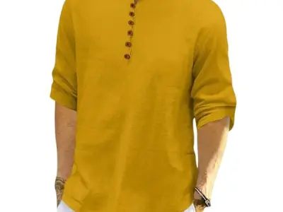ROYALSCOUT Men's Cotton Polyester Blend Solid Regular Fit Full Sleeve Short Kurta | Ethnic, Lightweight Summer Kurta for Daily & Occasion Use