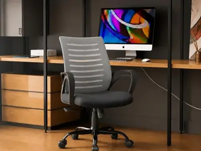CELLBELL Desire C104 Ergonomic Mesh Office Chair for Home & Office | Mid Back Computer Chair with Adjustable Support, Smart Tilt Lock, Height Adjustment, Metal Base & 360° Swivel W