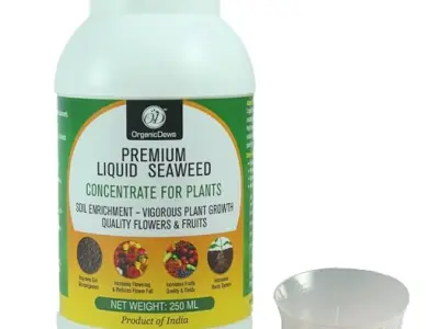 OrganicDews Liquid Seaweed Concentrate for Plants 250 ml with Measuring Cup 25 ml Fertilizer for All Indoor and Outdoor Plants