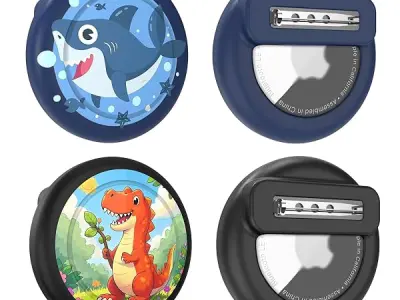 2PCS Tracker Holder for AirTag Gen 2 / Gen 1 with Safety Pin | Soft Clip-On Cover for Kids Backpack and Luggage, Shark and Dinosaur