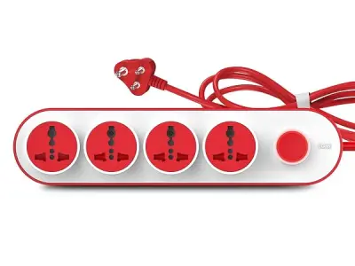 GM 3257 10 Amp Extension Board with 2 Metre Heavy Duty Copper Extension Cord – 4 International Sockets, Master Switch, LED Indicator with Safety Shutter