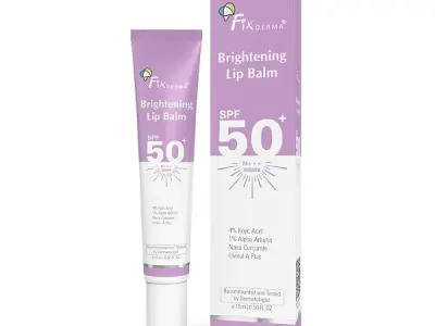Fixderma Brightening Lip Balm With SPF 50 PA+++ for Pigmented & Dry Lips | 4% Kojic Acid, 1% Alpha Arbutin | Moisturizes, Hydrates & Brightens Pigmented Lips | For Men & Women - 15