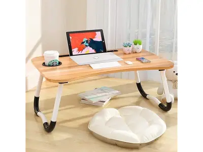 TEKCOOL Study Table Foldable Wooden Laptop Bed Tray Table, Multifunction Lap Tablet Desk with C