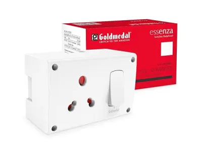 Goldmedal Essenza 16A Modular Switch Socket with Junction Box | 3 in 1 Heavy-Duty Power Socket with Switch | Ideal for Home & Office Use | White