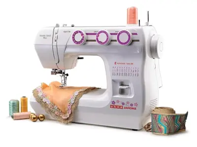 Usha Wonder Stitch Plus Automatic Sewing Machine – 23 Built-in Stitches, One-Step Buttonhole, Automatic Needle Threader, Free Arm, Hard Cover, 860 SPM – White