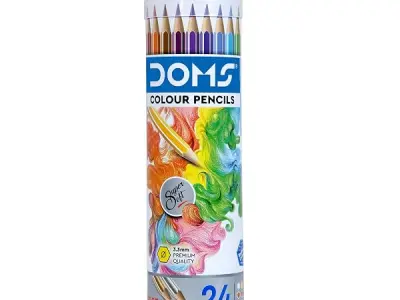 Doms 24 Shades Super Soft Color Pencils Round Tin Box | Smooth Color Application | For Blending & Experimenting Different Art Strokes | Free Gold & Silver Color Pencil Inside | Non