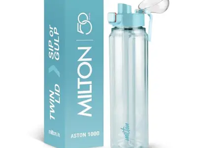 MILTON Aston 1000 BPA & BPS-Free Water Bottle 1 ltr | Food-Grade Plastic | One-Click Open | Leak-Proof | Sip & Gulp Lid I Ideal for Office, School, College, Gym, Blue