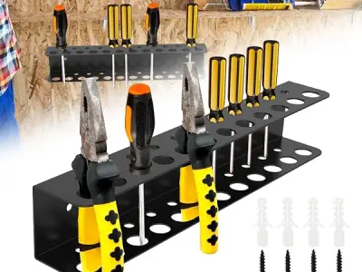 NIHUIFDPY 23-Hole Screwdriver Organizer & Pliers Holder, 12.6in 32cm Wall Mounted Heavy Duty Tool Rack for Garage Workshop, Rustproof Iron Storage Stand, Space Saving Workbench Org