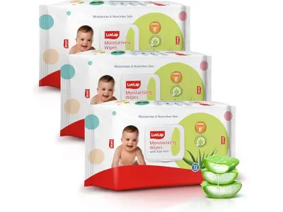 LuvLap Moisturising Wipes with Aloe Vera Lid (72 Wipes/Pack, Pack of 3)