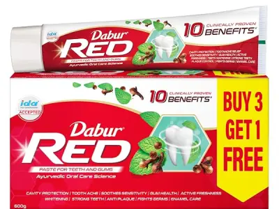 Dabur Red 600g (150g x 4, Pack of 4) Toothpaste - India's No.1 Ayurvedic Paste, Provides Protection Plaque Removal, Toothache, Yellow Teeth, Bad Breath-
