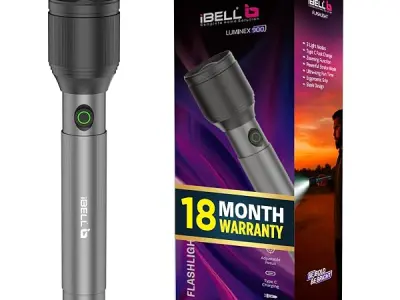 IBELL LUMINEX 900 Rechargeable Torch Light High Power,3 Light Modes, 20W, 4000 mah Battery,Telescopic Zoom,Type C Charging, LED Flashlight, Long Distance Range, for Home,Outdoor &