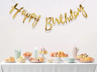Party Propz Happy Birthday Banner for Decoration - 1 Pc Cursive Metallic Golden Birthday Banner for Decoration for Boy, Girl, Bday Decorations (Cardstock)