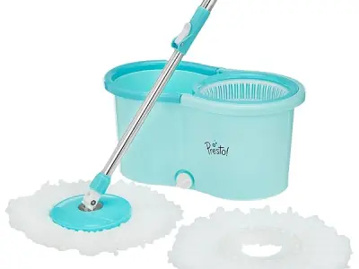 Amazon Brand - Presto! Spin Mop with Plastic Bucket Set, Blue
