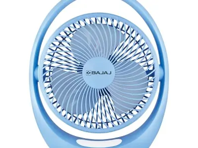 Bajaj Pygmy Go 178MM Mini Fan with LED Lighting | Rechargeable | USB Charging | 4-hours Battery Backup | 3 Speed | 2-Light Brightness Setting | High Speed | Portable【Blue】