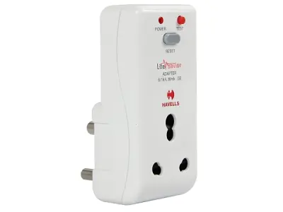 Havells 16 Amp 30mA PRCD Adaptor (White) - Plastic Body, Auto-Trip Safety for Appliances - Smart and Enhanced Protection Against Electrical Shock,Requires 16A MCB/Fuse Backup,Per I