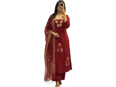 ANNI Designer Women's Rayon Viscose Straight fit Printed Embroidered Kurta with Pant & Dupatta
