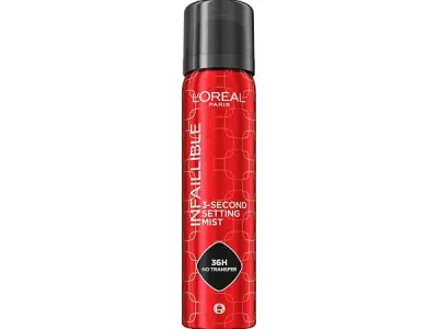 L’Oreal Paris Infaillible 3-Second Setting Mist - Transfer-Proof, 75ml | 75ml setting spray for 36H transfer-proof makeup. Dries in 3 seconds for all-day wear. Heat-proof & sweat-p