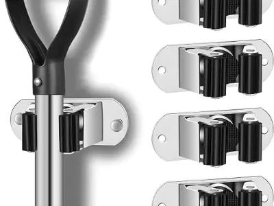 Zollyss Mop Holder for Wall Without Drilling | Mop & Broom Holder Wall Mount Heavy Duty Stainless Steel | Space-Saving Organizer for Home Garden Garage Storage Rack-Multi (Pack of