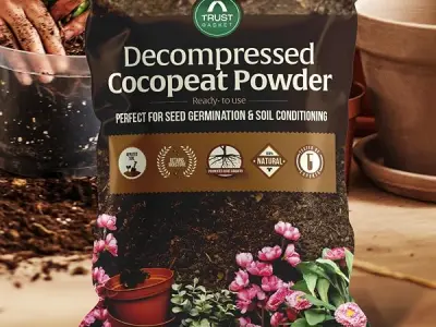TrustBasket Decompressed Cocopeat Powder – Ready-to-Use Coconut Coir Soil Conditioner (1kg Pack) for Seed Germination, Potting, Indoor/Outdoor Gardens – 100% Natural, High Water Re