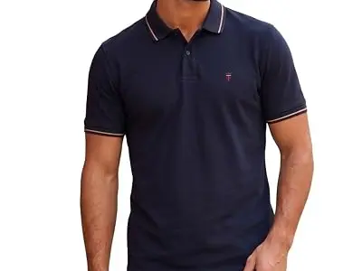 Louis Philippe Men's Slim Fit Single-Tuck Pique Stylized Sleeve Print and Contrast Tipping Half Sleeve Solid Cotton Polo Tshirt