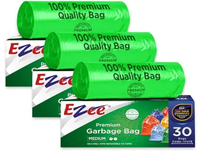 Ezee Premium Garbage Bags for Dustbin/Trash Bag | 90 Pcs | Medium 19 X 21 Inches | 30 Pcs x Pac
