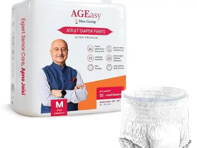 AGEasy (Max Group) Unisex Adult Diaper Pants | M (Waist 24-45 inches) | 10 Units | Overnight Leak Protection | Wetness Indicator | Odour Lock | Anti-Bacterial | Skin Friendly