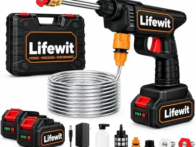 Lifewit (Double Battery) Cordless Portable Wireless Pressure Washer Gun 48V 12000mAh High Pressure Water Gun for Car Wash & Bikes Cleaning with Adjustable Nozzles & 5M Hose Pipe Li