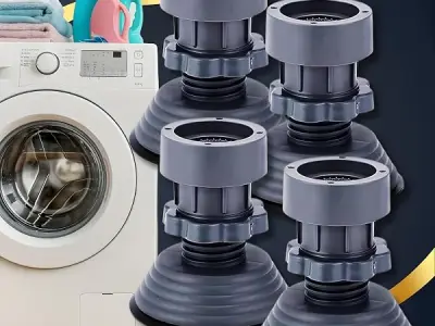 HM Heavy Duty Adjustable Washing Machine Stand | Anti Vibration Pads for Washing Machine | Fridge Stand | Top Load | Front Load | Bushes | Upto 9 Kg Machine (Set of 4 - Heavy)
