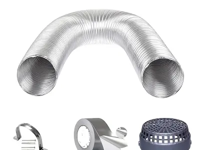 Ardnib 6 Inch 6ft Flexible Aluminum Duct Pipe for Kitchen Chimney | Complete Installation Kit with Free Cowl Cover, 2m Tape, and Clamp | Fits Various Chimney Brands, Silver (6"/150