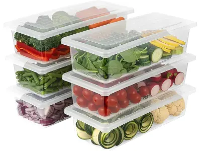 VOLTURI Fridge Storage Containers (Pack of 6), Fridge Organiser Storage Boxes with Removable Dr