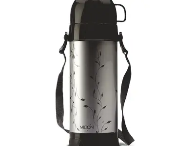 Milton Eiffel 1000 Vacuum Insulated Thermos Flask with Strap to Carry, 910 ml, Long Hours Hot & Cold Water Bottle for Office, Hiking, Trekking, Travel, Black
