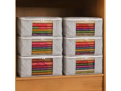 Homestrap Set of 6 Non-Woven Printed Saree Cover/Cloth Storage/Wardrobe Organizer For Clothes w