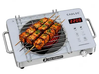 CADLEC HeatBlaze 2200W Infrared Cooktop | All Utensils Compatible, Fast Heating, 3 Preset Cooking Modes, Touch Control, Crystal Glass Plate & Digital Display | Barbecue Grill Rack