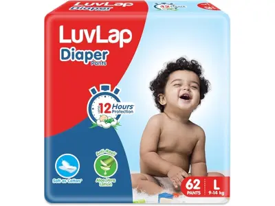 LuvLap Pant Style Baby Diapers, Large (L), 62 Count, For babies of Upto 9-14Kg with Aloe Vera L