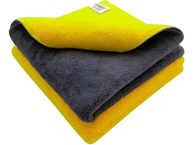 SOFTSPUN 900 GSM, Microfiber Cloth Yellow+Grey Towel Set 40X40cms 2 Piece Towel Set Extra Thick