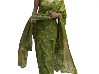 ANNI DESIGNER Farshi Salwar Suit | Cotton Blend Kurta with Dupatta | Straight Hand Block Printed Outfit | Farsi Farasi Parsi Ethnic Indian Office Party Wedding Clothing Fashion 3 P