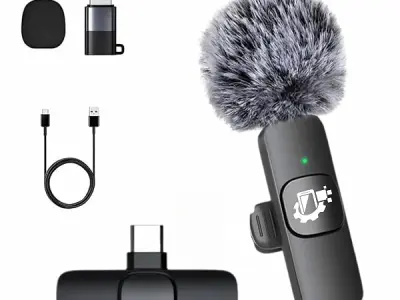 GADGETSWEAR Furry K8 Wireless Lavalier Microphone, Bluetooth Collar Microphone for Type-C Android, Noise Canceling Mic for Vlogging, Clip-On for YouTube (K8 - Single)