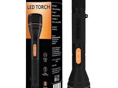 Duracell LED Torch Light, Super Bright, 12000 LUX, Ultra-Light and Easy to Carry Design, Large Reflector, for Everyday Use, 3AA Batteries Free, Black