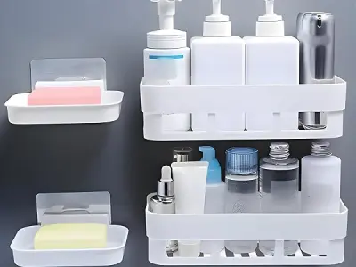 House of vipa Bathroom Shelf Without Drill | Adhesive Bathroom Organizer Wall Shelf | 2 Shelves + 2 Soap Dish | Waterproof Rust-Free Bathroom Rack for Kitchen & Washbasin
