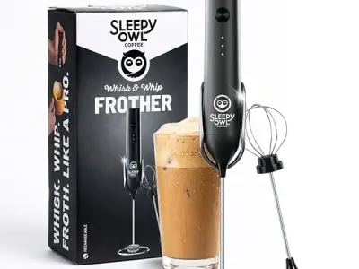 Sleepy Owl Coffee Frother Electric | 3 Speed Modes, Type -C Rechargeable, Handheld Beater, Whipper & Whisker with Stand | Milk Frother Perfect for Coffee, Lattes, Milk, Hot Chocola