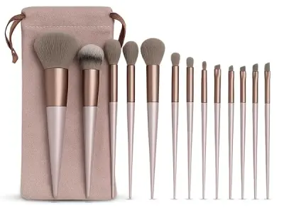 GLUN® Professional Makeup Brushes 13 Piece Set Brown Colour, Travel Makeup Brushes with Cloth Bag for Makeup Artists, Foundation, Powder, Concealer, Eyeshadow, Blush, Highlighter,