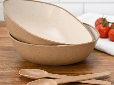 Eha Set of 2 Earth-Friendly Multipurpose Bowls for Kitchen with Spoons | 750 ml | Made with Rice Husk Biocomposite| Microwave Safe Bowl | for Hot & Cold Serving Bowl Set | Tortilla