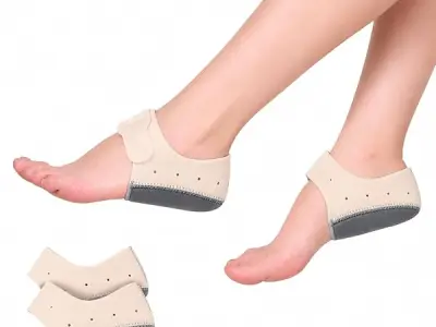 Glowear Silicone Gel Heel Protector for Pain Relief, Heel Pads for Plantar Fasciitis, Heel Spur & Heel Pain, Anti-Slip Heel Cup Cushion with Velcro Strap, Soft Reusable, Beige/Gray