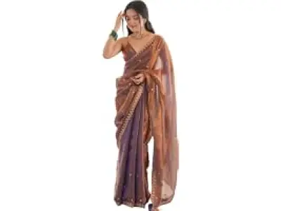 AKHILAM Women's Shimmer Tissue Embroidered Saree With Unstitched Blouse Piece
