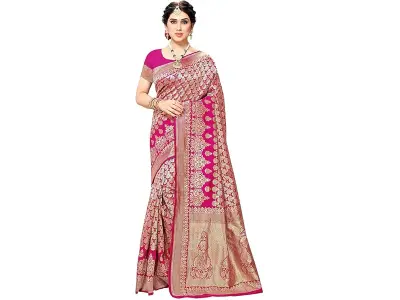 Yashika Women's Trendy Banarasi Kanjivaram Navy Color Art Silk Saree with Blouse Material
