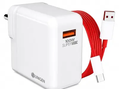 UNIGEN 100W SuperVOOC Fast Charging Adapter with Type-C Cable | High-Power USB-C Wall Charger Compatible with OnePlus/Realme/Oppo & Type-C Devices | Supports VOOC/Dart/Dash/Warp &