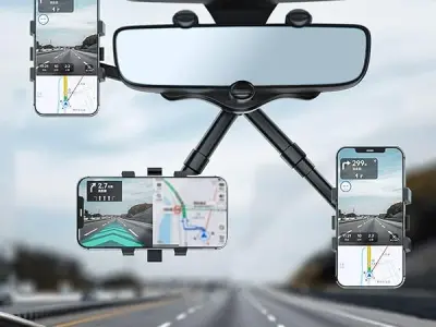 Sounce 360 Rotatable and Retractable Car Phone Holder Multifunctional Car Rearview Mirror Phone Holder, 360 Degree Rotatable Rear View Mirror Phone Mount, for All Mobile Phones