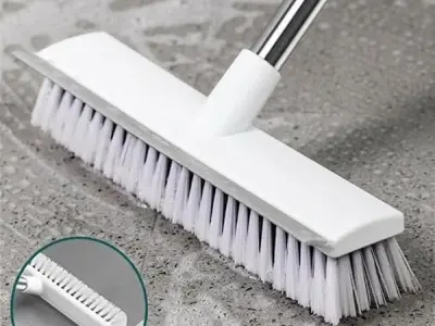 REEUZA 2 in 1 Bathroom Cleaning Brush with Wiper and Long Alloy Steel Handle White Scrubbing Tiles and Floor Matic Laundry pods for Washing Machine Suitable for Front[2 in 1 Brash]