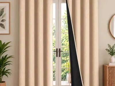 HOMEMONDE 100% True Blackout Curtains 7 Feet Door - Pack of 2 Curtains, Embossed Panels Light Block Thermal Insulated & Noise Reducing Room Darkening Curtains (Beige, 84Inch)