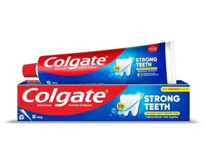 Colgate Strong Teeth, 100g, India’s No: 1 Toothpaste Brand, Calcium-boost for 2X Stronger Teeth, Prevents cavities, Whitens Teeth, Freshens Breath